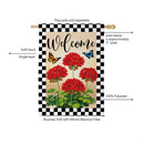 Welcome Red Geranium Check Suede Flag House