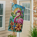 Stained Glass Summer Flamingo Suede House Flag