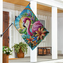Stained Glass Summer Flamingo Suede House Flag