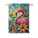 Stained Glass Summer Flamingo Suede House Flag