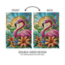 Stained Glass Summer Flamingo Suede House Flag