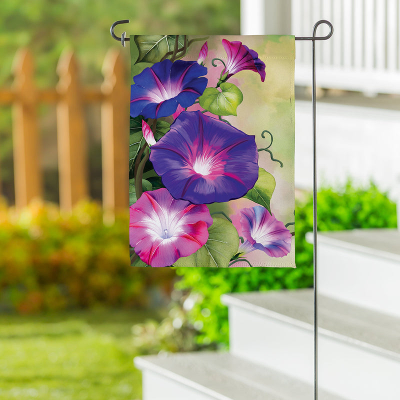 Vivid Morning Glories Suede Garden Flag