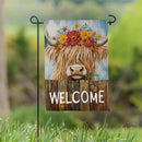 Summer Highland Cow Welcome Suede Garden Flag