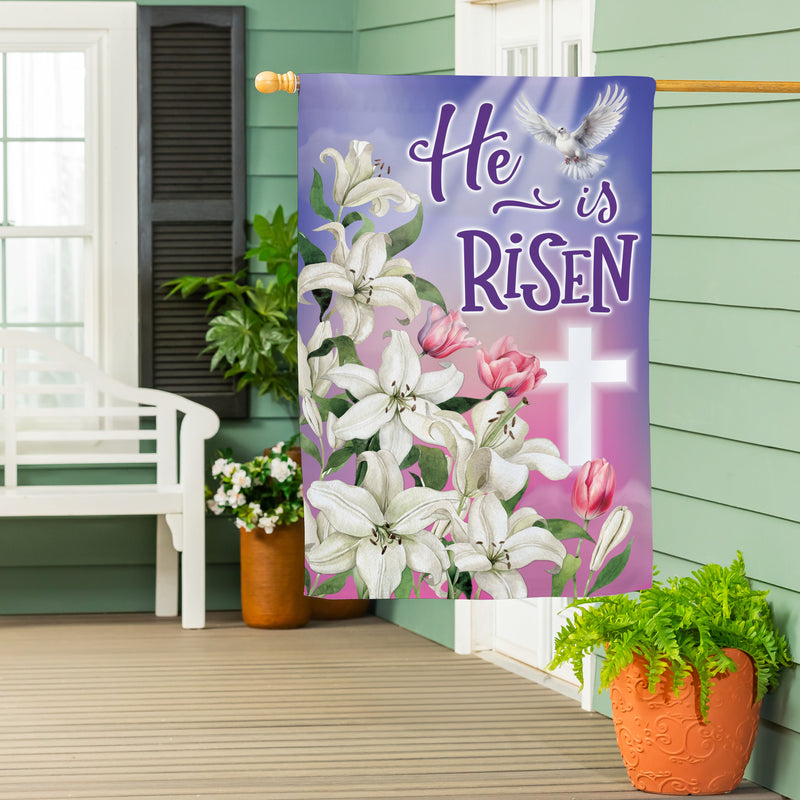 Risen Easter Dove Suede House Flag