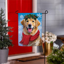 Happy Winter Golden Retriever Suede Flag Garden