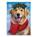 Happy Winter Golden Retriever Suede Flag Garden