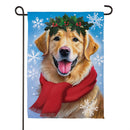 Happy Winter Golden Retriever Suede Flag Garden