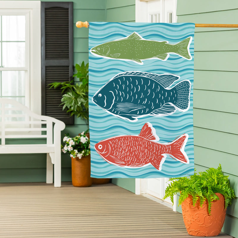 Wave Of Fish  Suede House Flag