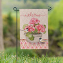 Potted Pink Germanium Suede Flag Garden
