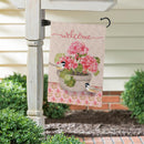 Potted Pink Germanium Suede Flag Garden
