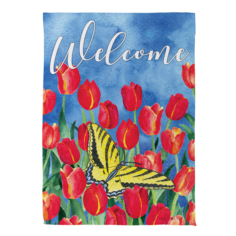 Red Tulip Sky Suede House Flag