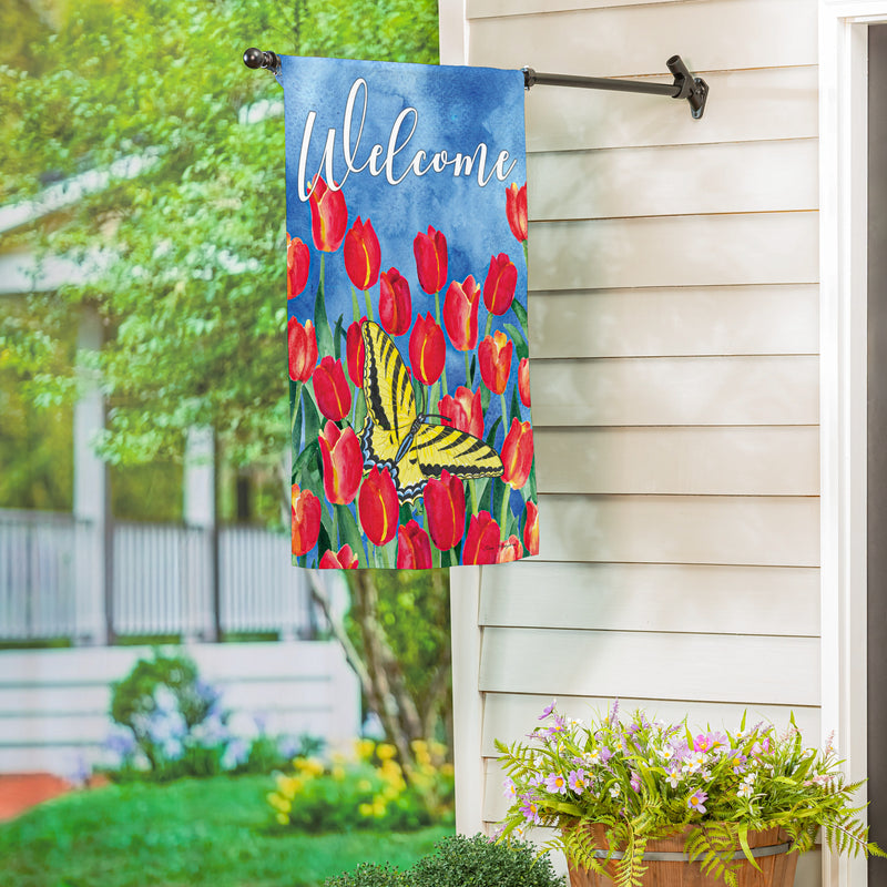 Red Tulip Sky Suede House Flag