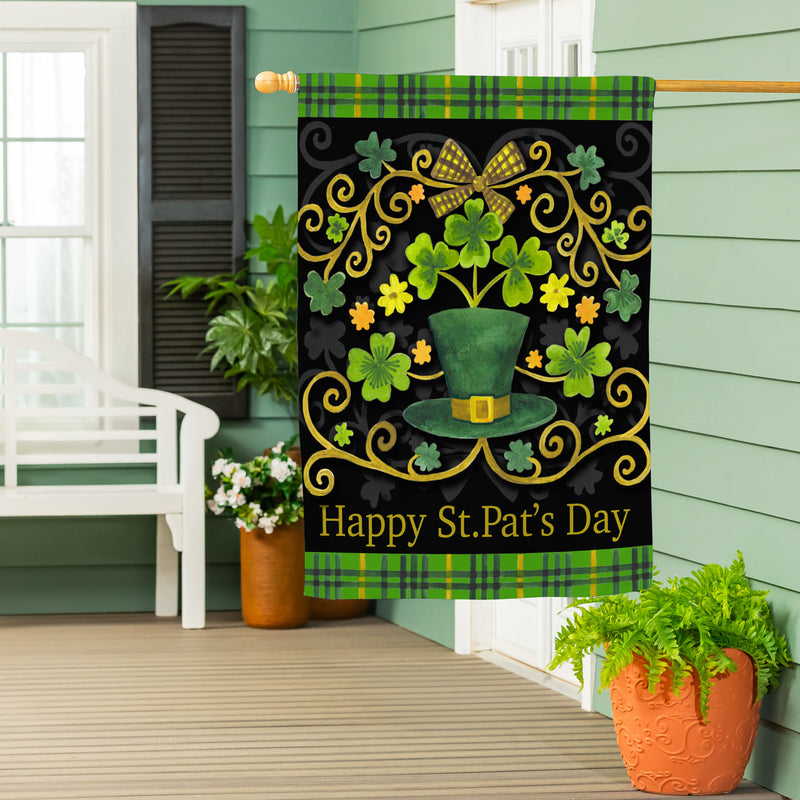St. Patrick's Day Ornate Suede House Flag