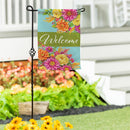 Vivid Floral Welcome Suede Flag Garden