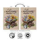 Welcome Friends Floral Wagon Suede Flag Garden