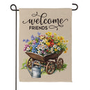 Welcome Friends Floral Wagon Suede Flag Garden