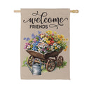 Welcome Friends Floral Wagon Suede Flag House