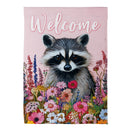 Floral Raccoon Suede Garden Flag