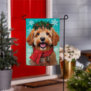 Happy Winter Goldendoodle Suede Flag Garden