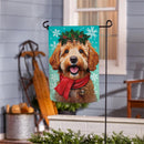 Happy Winter Goldendoodle Suede Flag Garden