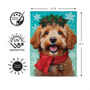 Happy Winter Goldendoodle Suede Flag Garden