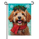 Happy Winter Goldendoodle Suede Flag Garden