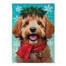 Happy Winter Goldendoodle Suede Flag House