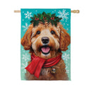 Happy Winter Goldendoodle Suede Flag House
