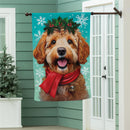 Happy Winter Goldendoodle Suede Flag House