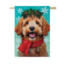 Happy Winter Goldendoodle Suede Flag House