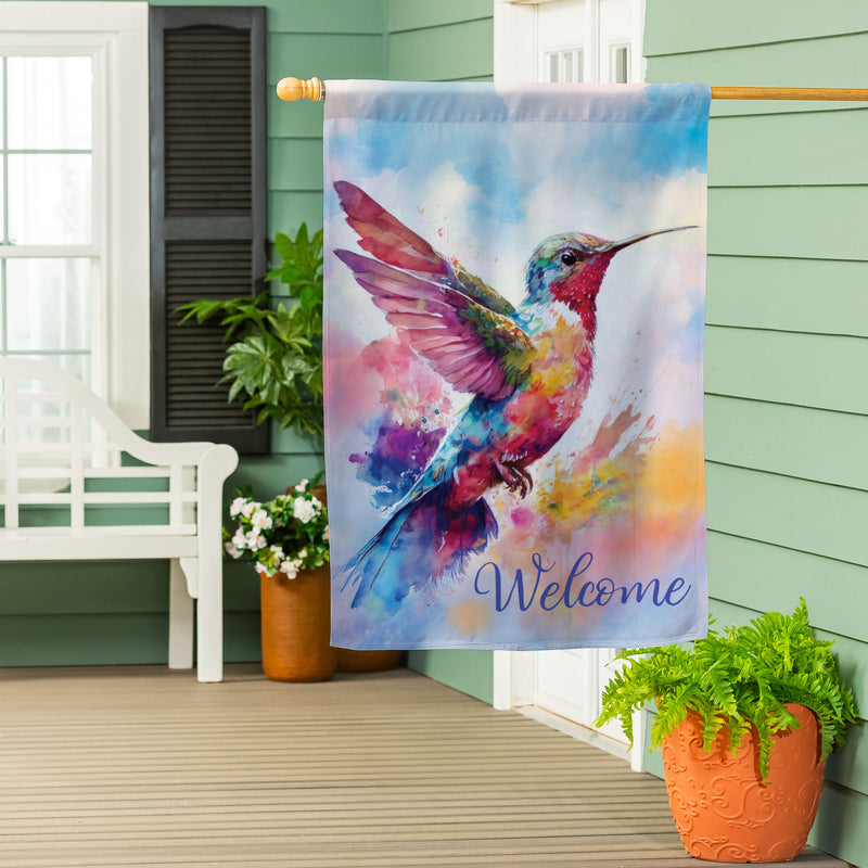 Watercolor Hummingbird Suede House Flag