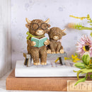 Hillside Pasture Table Decor, Resin Highland Cow Reading Book on Bench, 5.4"H