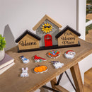 Cottage Garden Table Decor Wood and Metal House with 8 Magnetic Icons, 16.25"L