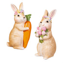 Hop Into Spring Table Decor Resin Bunny with Floral Crown, 6.5"H, Asst of 2