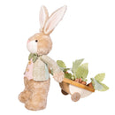Hop Into Spring Table Decor, Fabric Bunny with Wood Wheelbarrow, 16"H