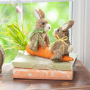 Hop Into Spring Table Decor, Sisal Bunny Riding on a Carrot, 13"L