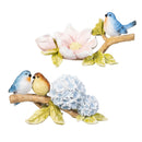 Cottage Garden Table Decor Resin Bird on Branch with Flowers, 9.3"L, Asst of 2
