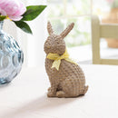 Hop Into Spring Table Decor Resin Basketweave Bunny with Ribbon, 7.7"H