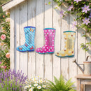 Cottage Garden Outdoor Thermometer, Metal Gardening Rain Boots, 14", 3 Asst