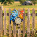 Hillside Pasture Outdoor Wall Thermometer, Metal Rooster, 17"H