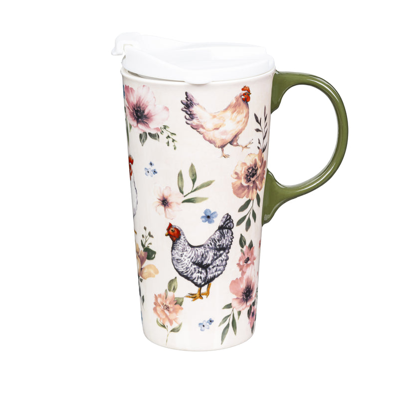 Petal & Plow Ceramic Perfect Cup, Farm Chickens, 17oz, Gift Box