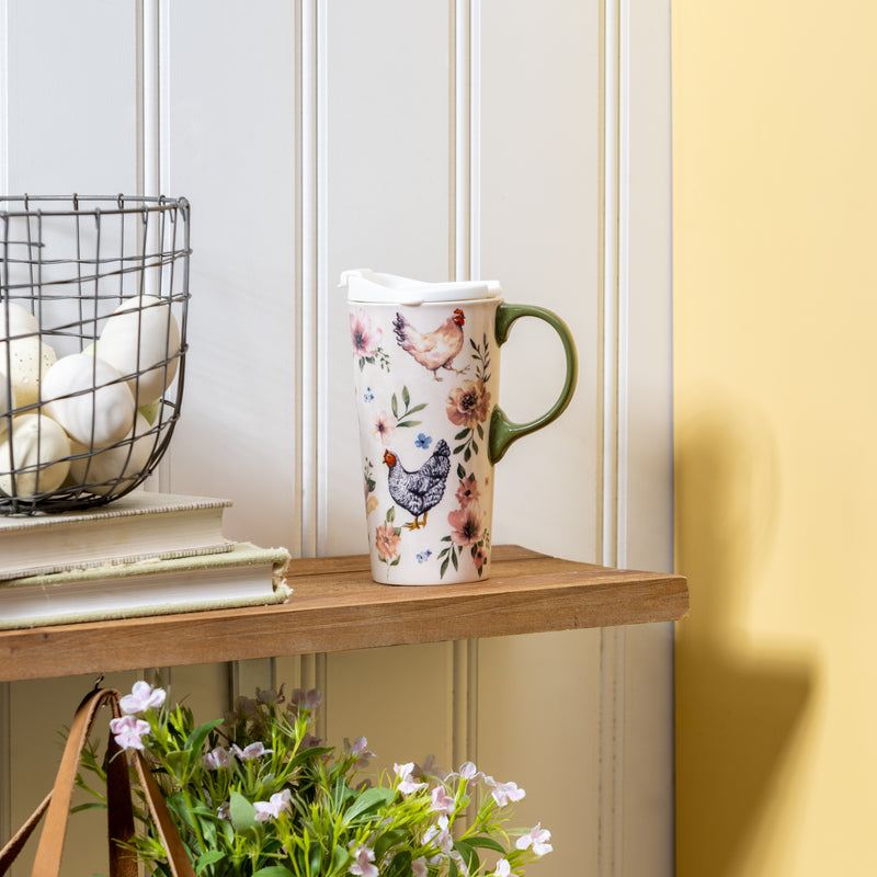 Petal & Plow Ceramic Perfect Cup, Farm Chickens, 17oz, Gift Box