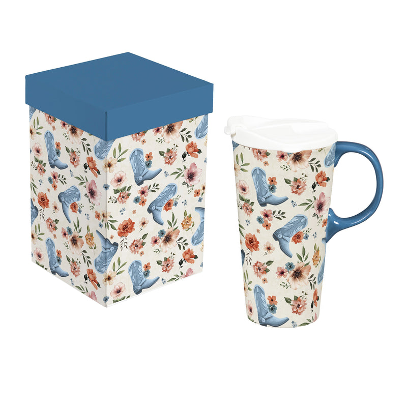 Petal & Plow Ceramic Perfect Cup, Cowboy Boots, 17oz, Gift Box