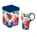 Red White & Bloom Travel Cup Ceramic Perfect Cup, Floral Blooms, 17oz, Gift Box