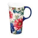Red White & Bloom Travel Cup Ceramic Perfect Cup, Floral Blooms, 17oz, Gift Box
