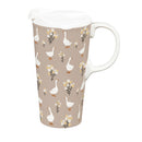 Hillside Pasture Travel Cup Ceramic Perfect Cup, Floral Goose, 17oz, Gift Box