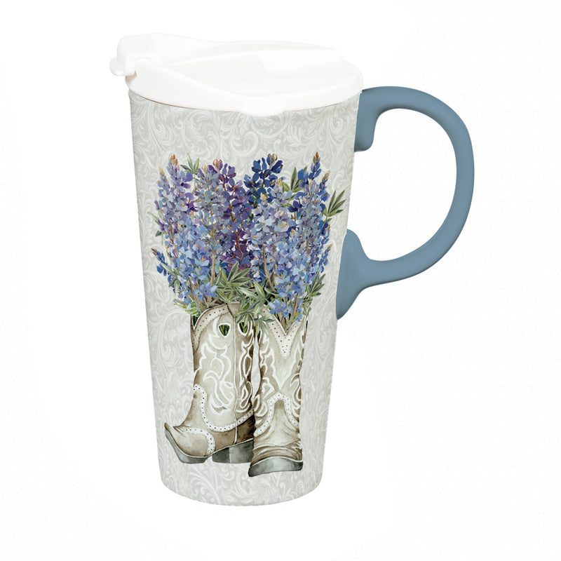 Petal & Plow Ceramic Perfect Cup, Cowboy Boots and Lavender 17oz, Gift Box