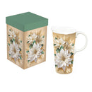 Pearl & Pine Travel Cup Ceramic Perfect Cup, Poinsettia, 17oz, Gift Box