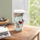 Cottage Garden Travel Cup Ceramic Perfect Cup, Floral Cardinals, 17oz, Gift Box