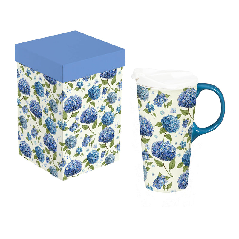 VivaStyle Ceramic Perfect Cup, Hydrangeas, 17oz, Gift Box